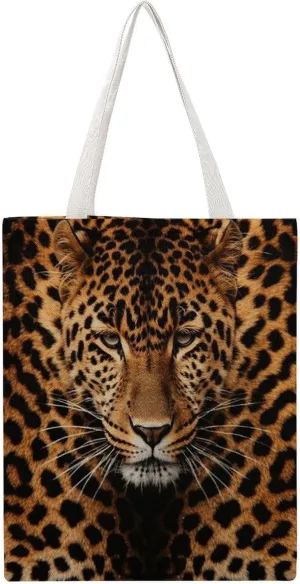 Lightweight Reusable Grocery Shopping Cloth Bag,Depict A Leopard Print Canvas Tote Bag,shoulder Bag,Double-sided Pattern