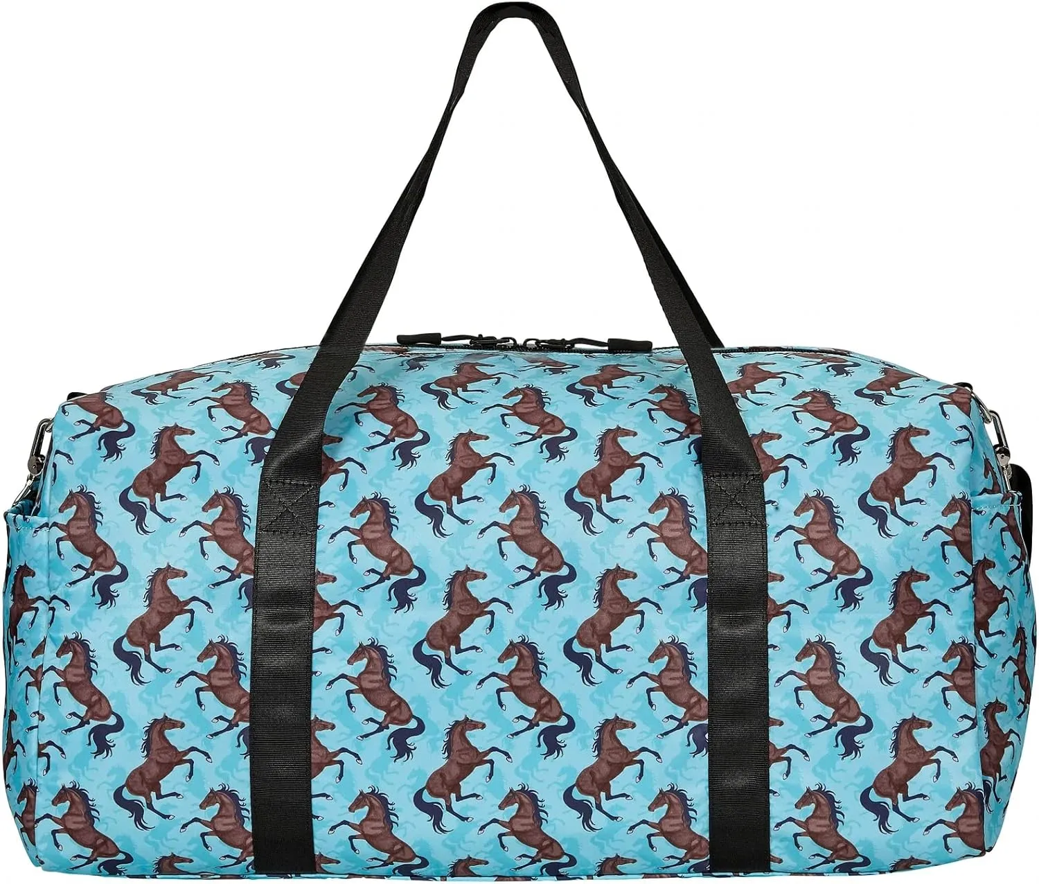 Lila Galloping Bay Horses Duffle Bag Turquoise