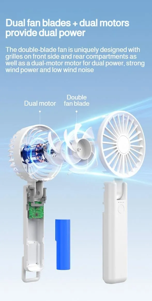 lilaBelle]【2-in-1 k & Handheld Fan YL09 Dual Blade USB, 4-Speed Portable Cooling with Foldable Design, Desktop for Women Men, Perfect for Saudi Desert Trips and Workplace