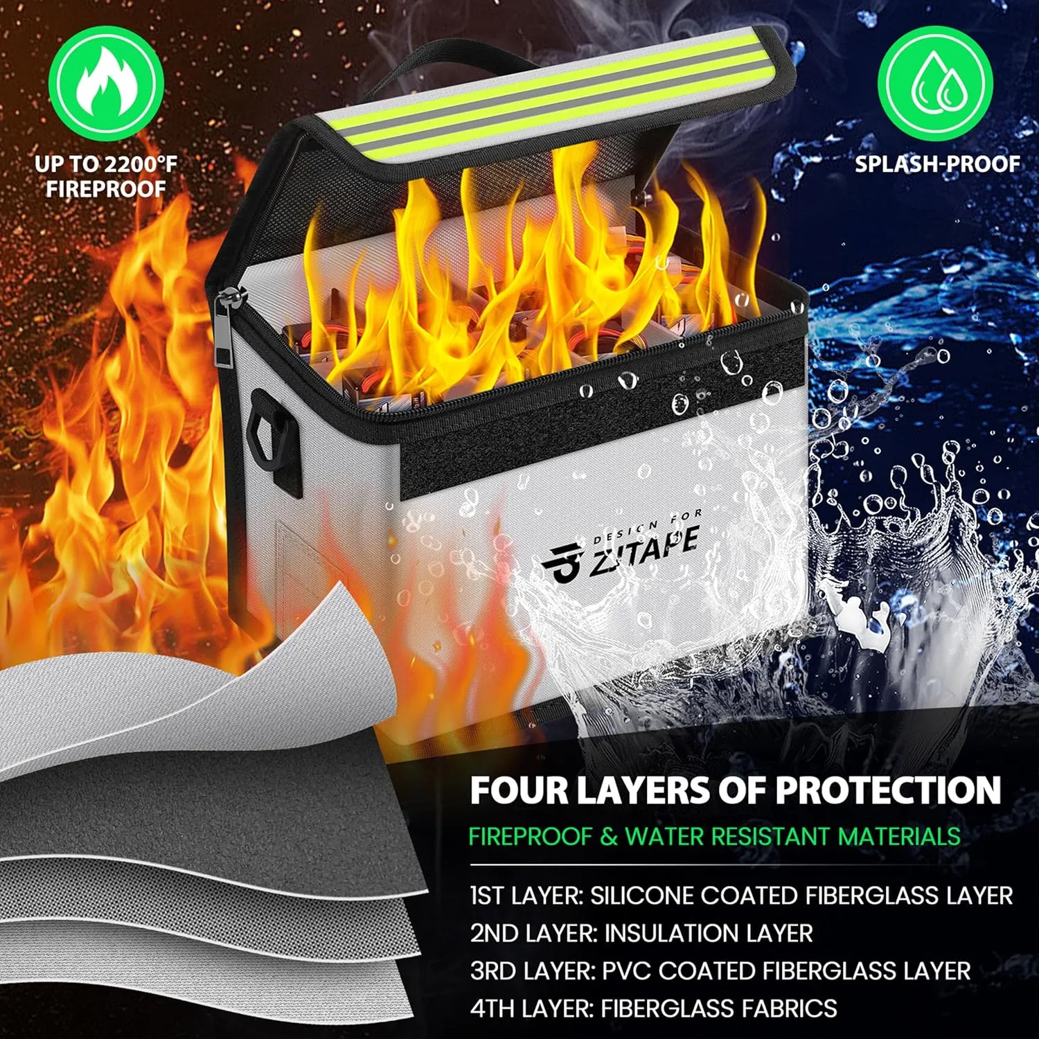 Lipo Safe Bag, Fireproof, Explosion-proof Battery Bag, Large Storage Space, Lipo Storage Box, Fireproof Safe, Protective, Adjustable Battery for Charging and Storing (Silver)