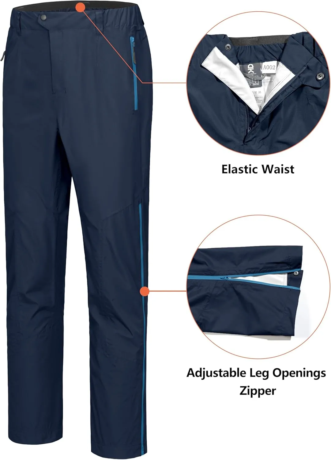 Little Donkey Andy Men's Rain Pants Waterproof Lightweight Overpants Windproof Outdoor Pants for Hiking, Golf, Fishing