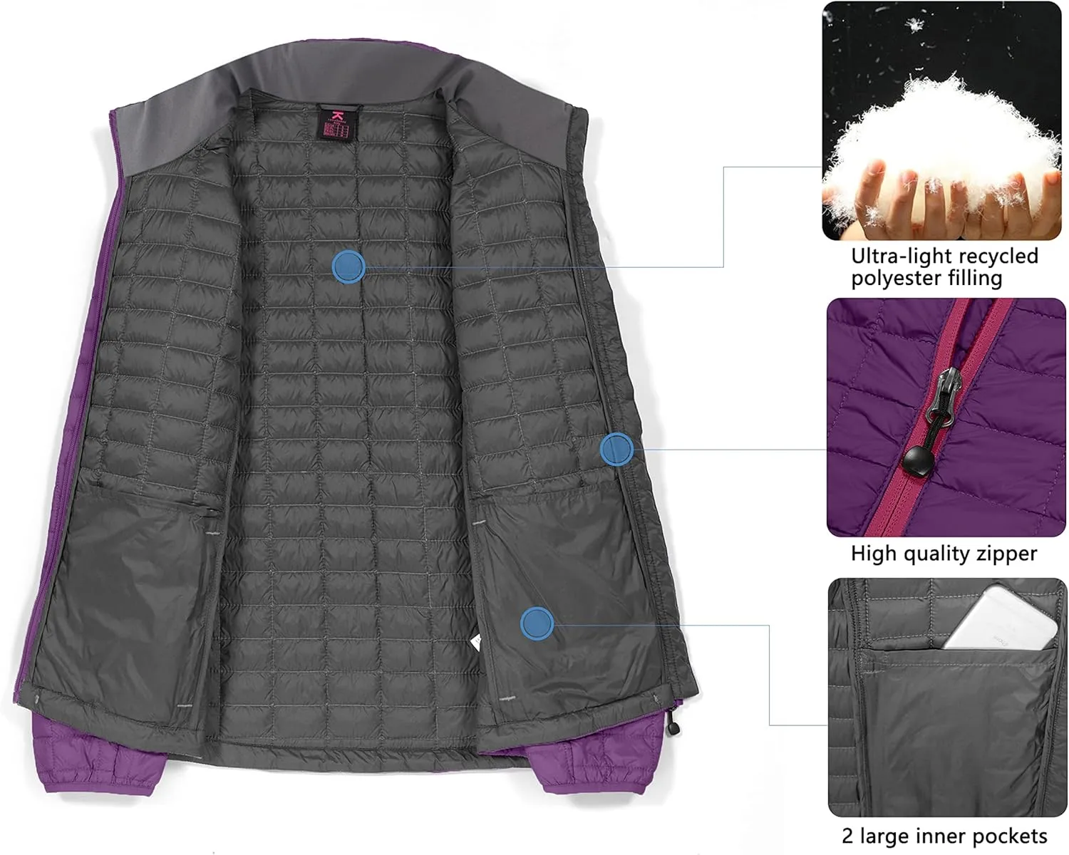 Little Donkey Andy Women's Puffer Jacket, Lightweight Warm Hiking Jacket with Post-Consumer Synthetic Insulation