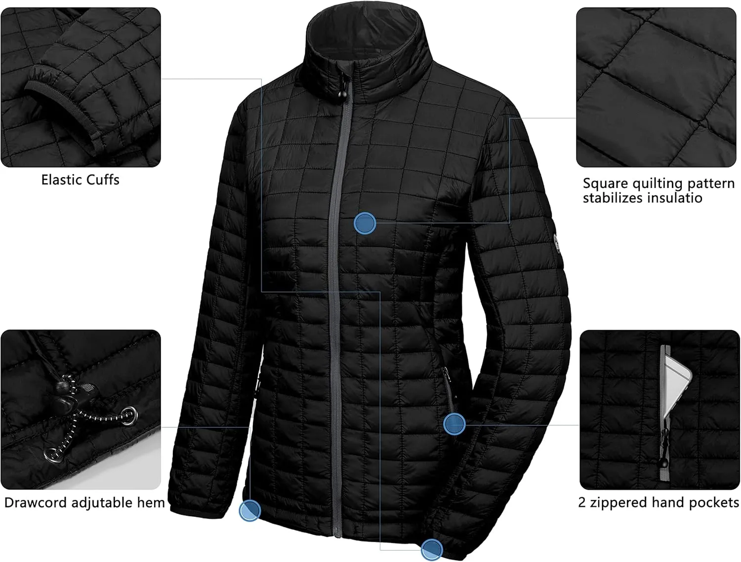 Little Donkey Andy Women's Puffer Jacket, Lightweight Warm Hiking Jacket with Post-Consumer Synthetic Insulation