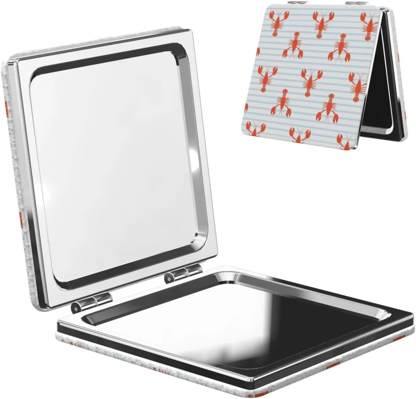 Lobster Stripe Small Makeup Mirror Portable Travel Cosmetic Mirror Folding Small Pocket Mirror
