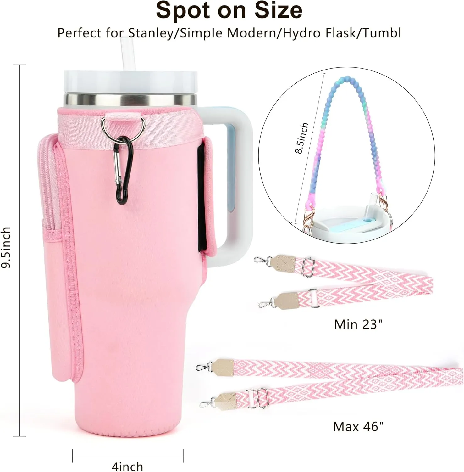 LOKASS Initial Water Bottle Holder with Strap for Stanley 40oz Tumbler Accessories, A-Z Personalized Water Bottle Carrier Bag with Phone Pocket for Stanley Cup Pouch