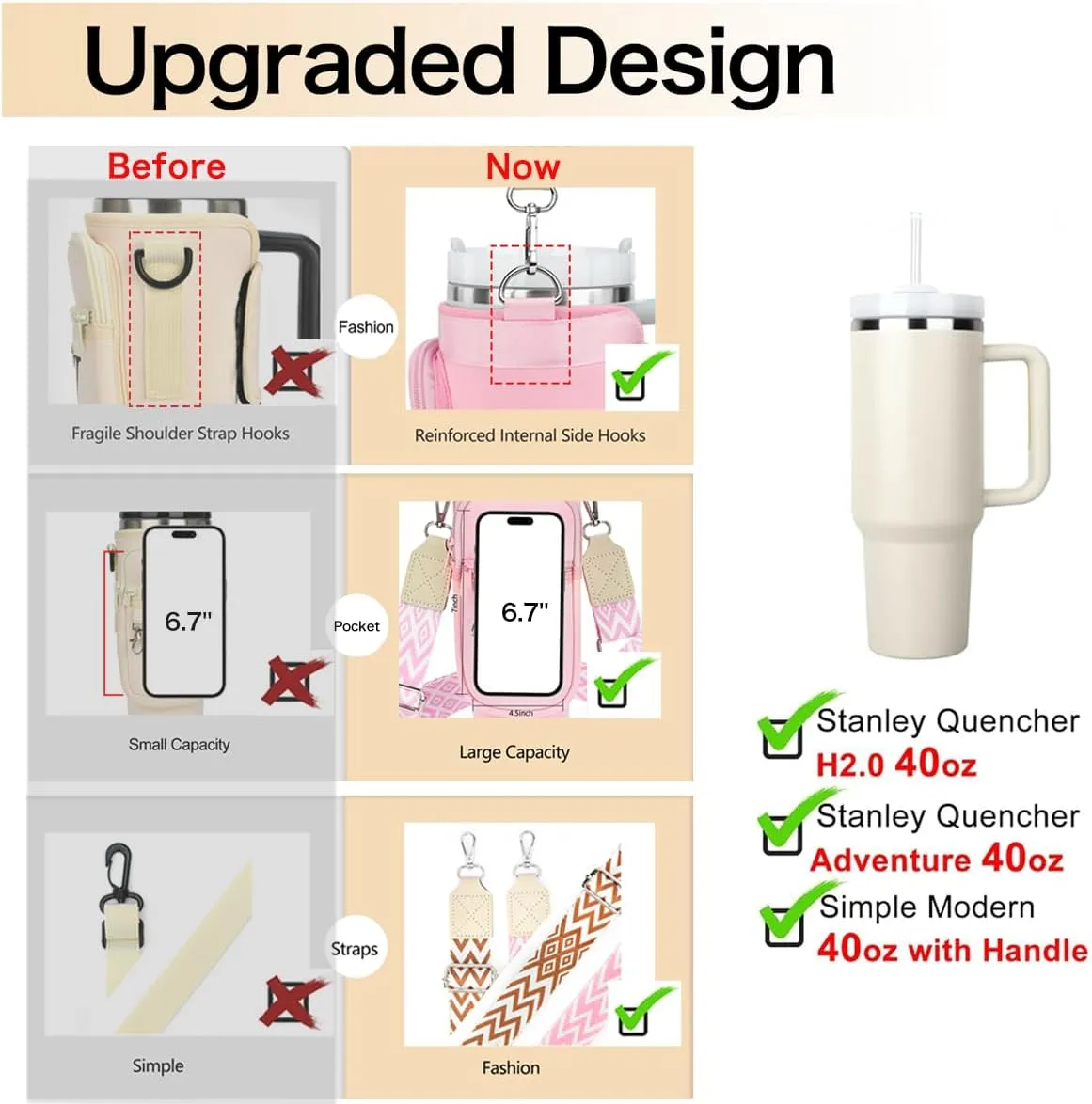 LOKASS Initial Water Bottle Holder with Strap for Stanley 40oz Tumbler Accessories, A-Z Personalized Water Bottle Carrier Bag with Phone Pocket for Stanley Cup Pouch