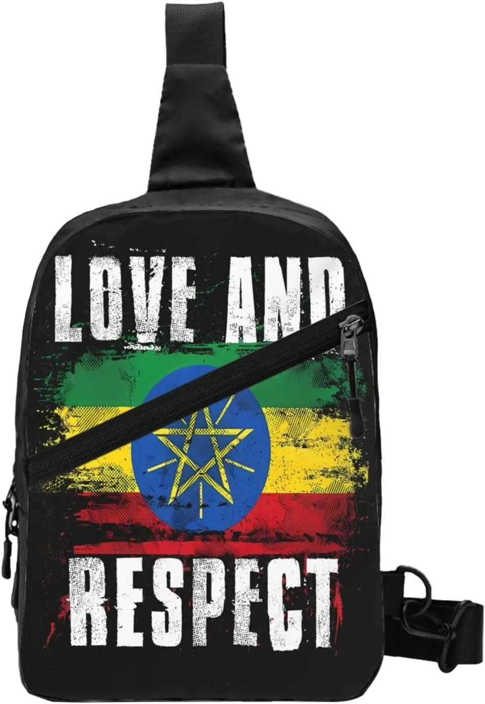 Love and Respect Ethiopia Flag Ethiopian Pride Portable Crossbody Bag Foldable Sling Bags Sports Gym Chest Daypack Reusable Shoulder Backpack Casual Diagonally Rucksack Fanny Packs