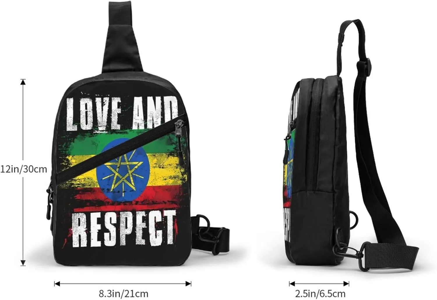 Love and Respect Ethiopia Flag Ethiopian Pride Portable Crossbody Bag Foldable Sling Bags Sports Gym Chest Daypack Reusable Shoulder Backpack Casual Diagonally Rucksack Fanny Packs