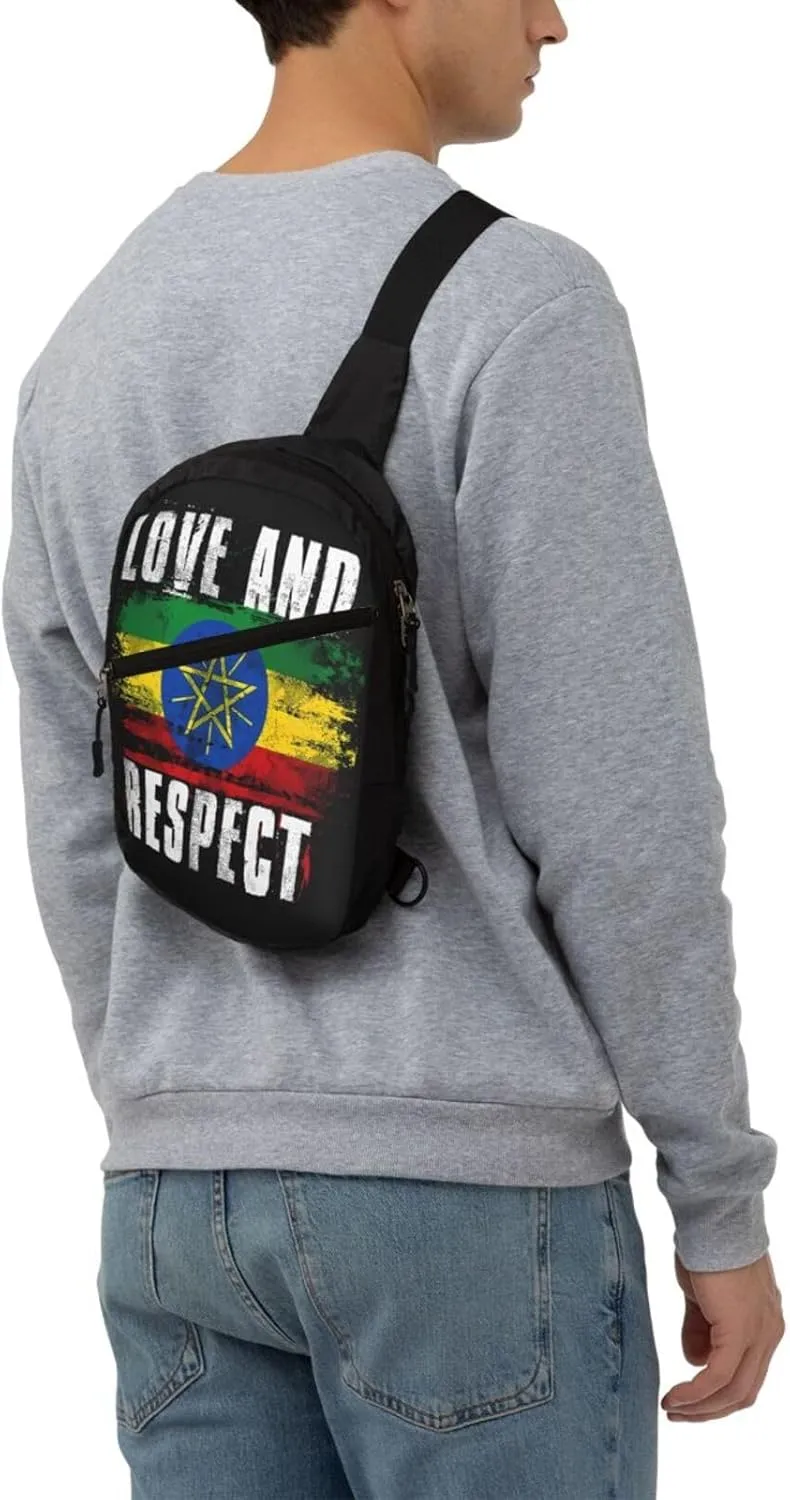 Love and Respect Ethiopia Flag Ethiopian Pride Portable Crossbody Bag Foldable Sling Bags Sports Gym Chest Daypack Reusable Shoulder Backpack Casual Diagonally Rucksack Fanny Packs