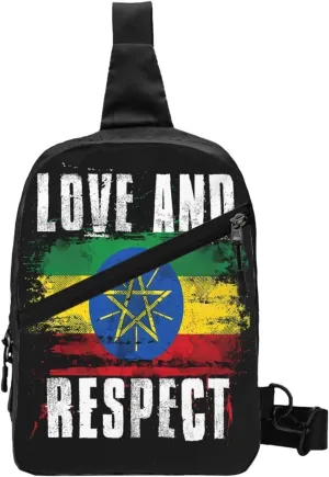 Love and Respect Ethiopia Flag Ethiopian Pride Portable Crossbody Bag Foldable Sling Bags Sports Gym Chest Daypack Reusable Shoulder Backpack Casual Diagonally Rucksack Fanny Packs