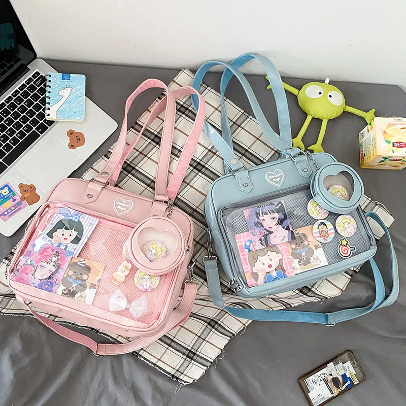 Lovely Female Soft Cartoon Transparent College Crossbody Bags