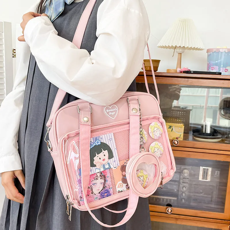 Lovely Female Soft Cartoon Transparent College Crossbody Bags