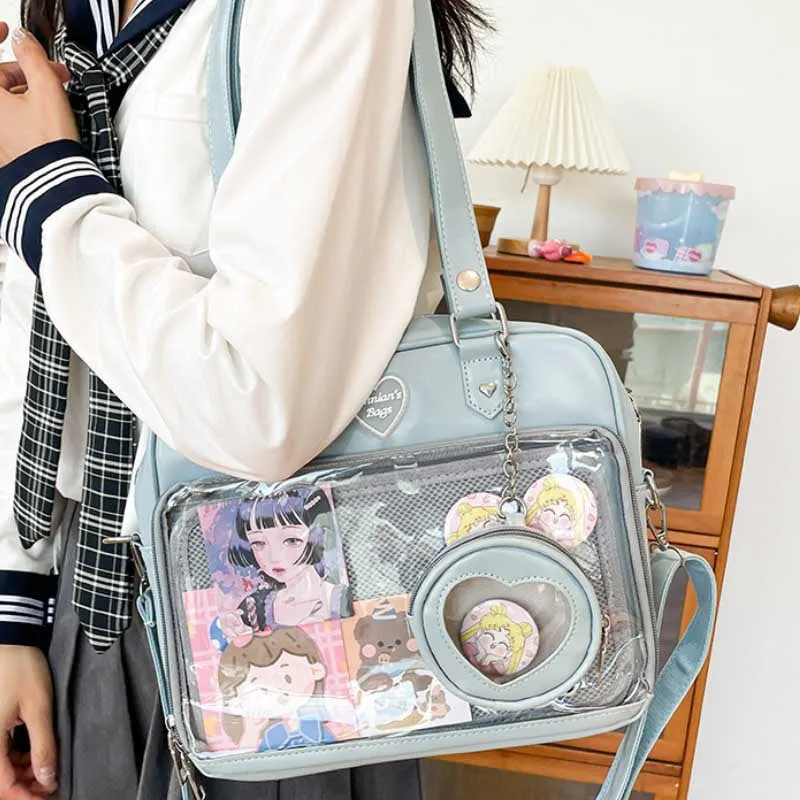 Lovely Female Soft Cartoon Transparent College Crossbody Bags