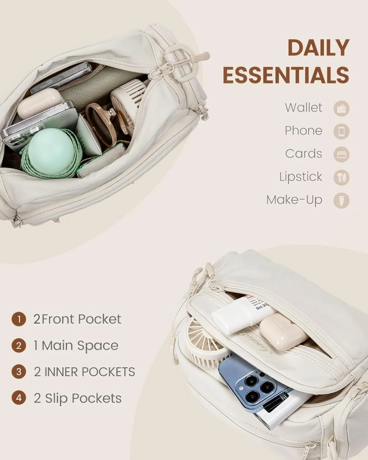 LOVEVOOK Crossbody Bag for Women, Multi-Pockets Purse, Nylon Shoulder Handbags, Water-Resistant & Lightweight