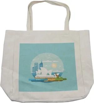 Lunarable Australia Shopping Bag, Modernistic Landmarks Doodle of Sydney City Famous Opera House and Kangaroo, Eco-Friendly Reusable Bag for Groceries Beach and More, 15.5" X 14.5", Cream