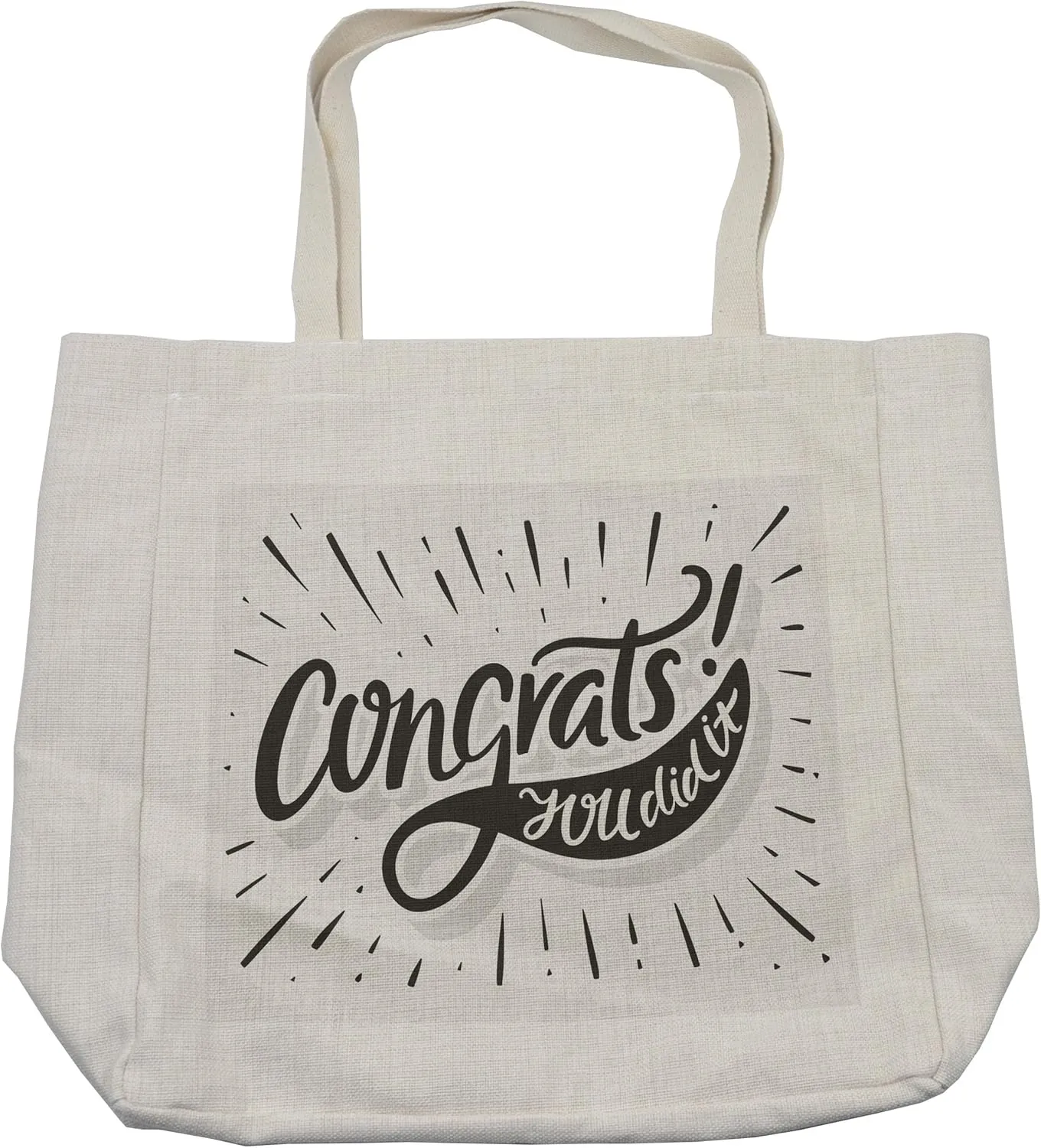 Lunarable Graduation Shopping Bag, Retro Congrats You Did It Phrase Greeting Admiration Tribute Message, Eco-Friendly Reusable Bag for Groceries Beach and More, 15.5" X 14.5", Cream