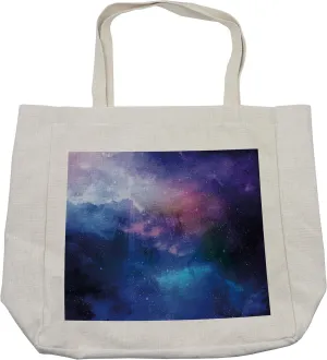 Lunarable Modern Shopping Bag, Stars Universe Themed Colorful Nebula in Cosmos Interstellar Dark Art, Eco-Friendly Reusable Bag for Groceries Beach and More, 15.5" X 14.5", Navy Purple