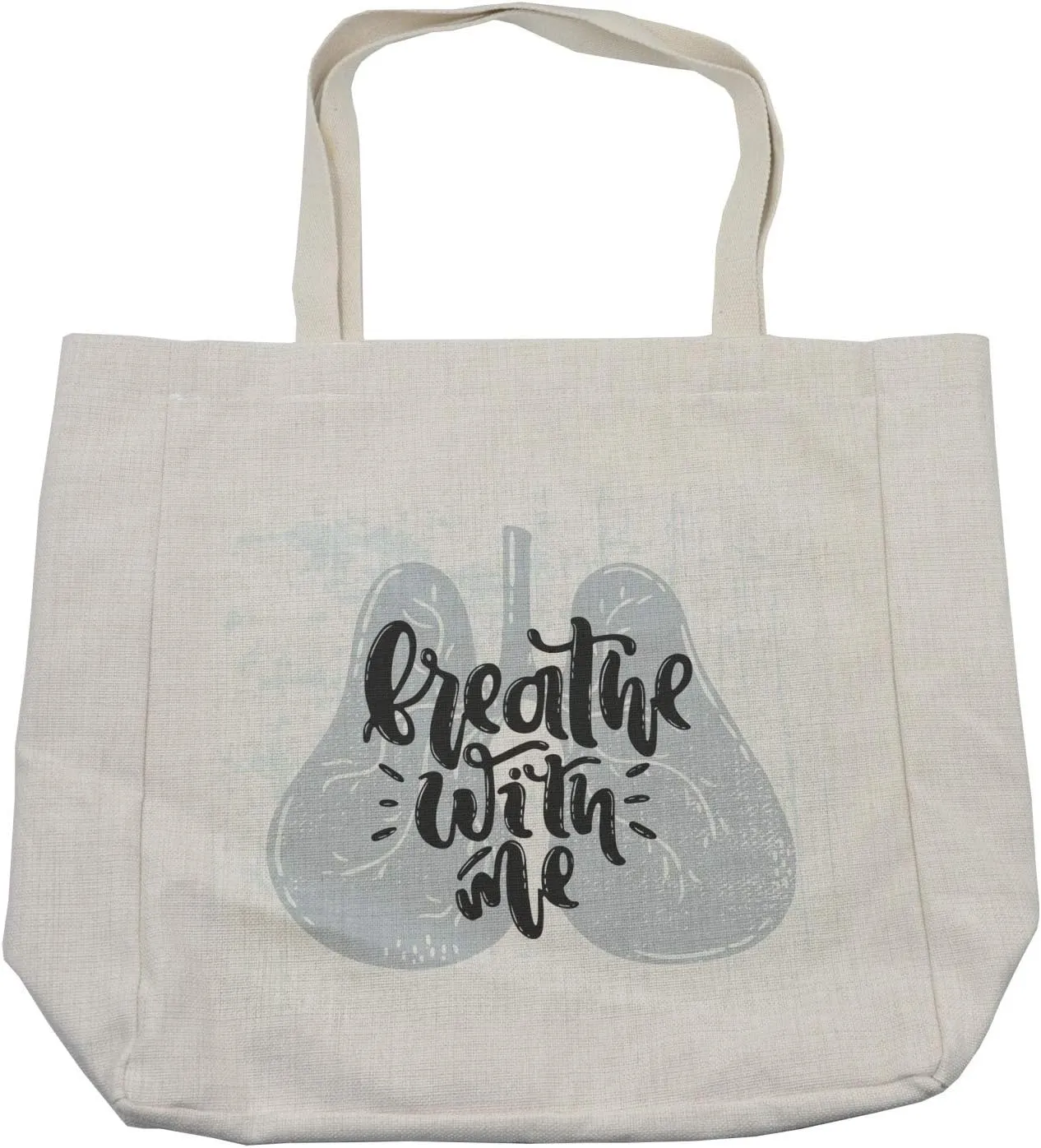Lunarable Saying Shopping Bag, Breath Me Typography Human Lungs Modern Art Graphic, Eco-Friendly Reusable Bag for Groceries Beach and More, 15.5" X 14.5", Cream