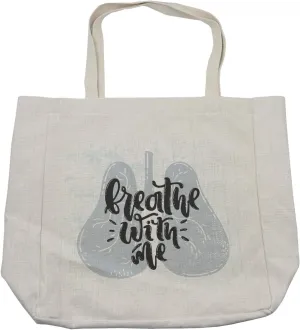 Lunarable Saying Shopping Bag, Breath Me Typography Human Lungs Modern Art Graphic, Eco-Friendly Reusable Bag for Groceries Beach and More, 15.5" X 14.5", Cream