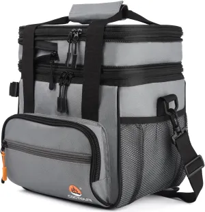 Lunch Bag For Women Men, Double Deck Insulated Lunch Box - Expandable Leakproof Reusable Lunch Cooler Bag for Work Shift Outdoor Picnic Daytrip (Grey,18L)