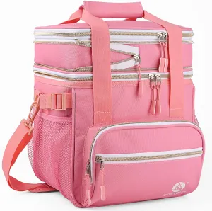 Lunch Bag Women, Double Deck Insulated Lunch Box Women - Expandable Leakproof Reusable Lunch Cooler Bag for Work Shift Outdoor Picnic Daytrip (Pink,18L)