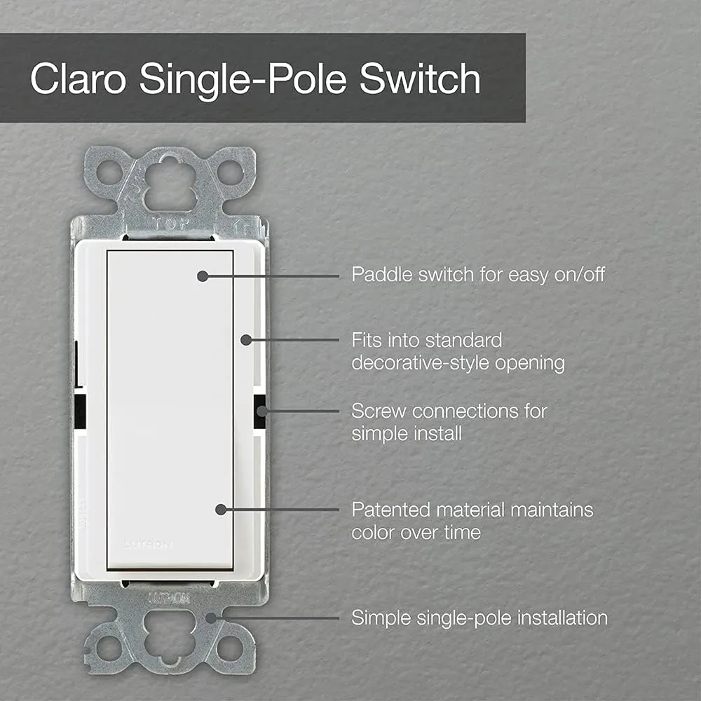 Lutron Claro On/Off Switch, 15-Amp, Single-Pole, SC-1PS-HT, Hot