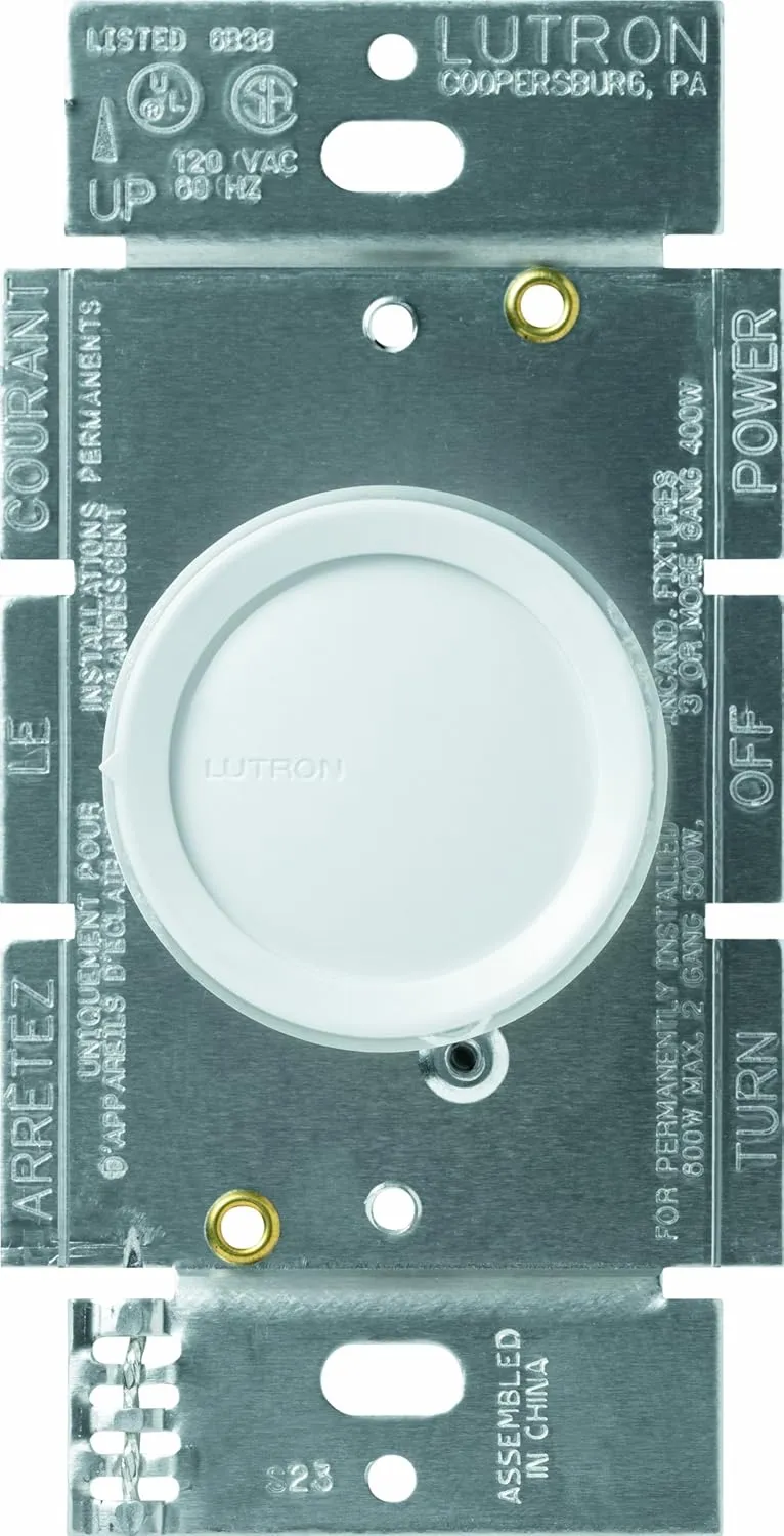 Lutron Rotary Dimmer for Incandescent Bulbs, 600-Watt Single-Pole/3-Way Preset, D-603P-WH, White