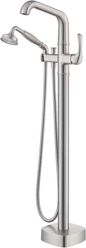 Luxury Free Standing Tub Faucet, Classic Brass Freestanding Bathtub Faucet, Lexdale Bathroom Floor Mount Tub Filler with handheld Sprayer Supply Lines Included Brushed Nickel (LD8911-BN)