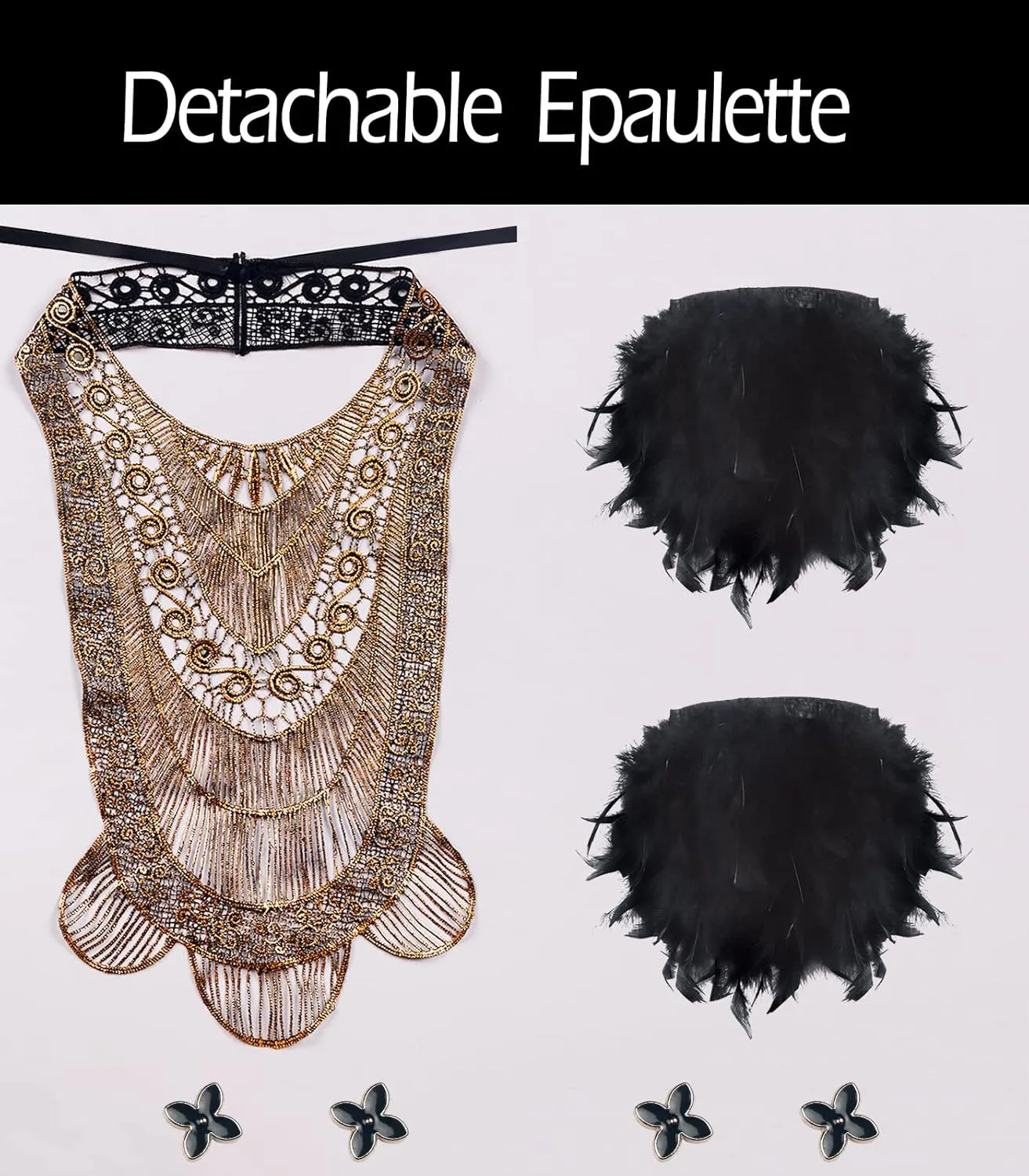 L'VOW Gothic Women Poncho Collar Natural Feather Short Cape Lace Epaulet Shoulder Shrug Wings Halloween Costume