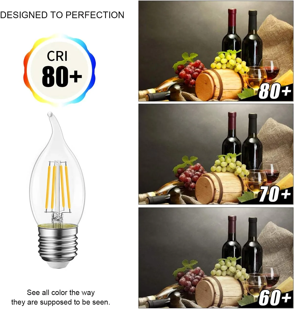 LVWIT Flame Tip LED Filament Bulb Candelabra E26 Base Dimmable 4.5W (60W Equivalent) B11 Chandelier Candle Light Bulb，2700K Warm White 12-Pack