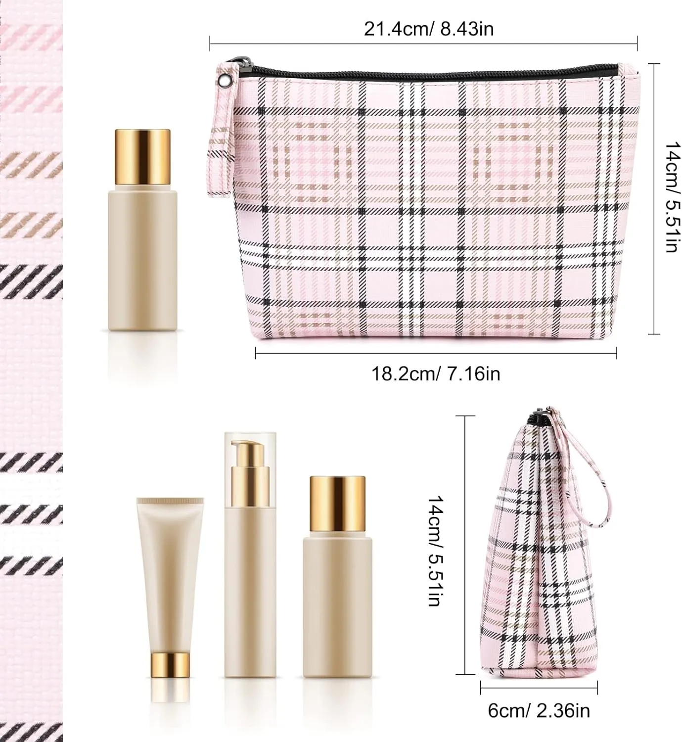 MAANGE Small Makeup Bag for Purse Cosmetic Bags for Women Pu Leather Makeup Pouch Travel Makeup Bag with Handle Make Up Bag for Travelling(Pink)