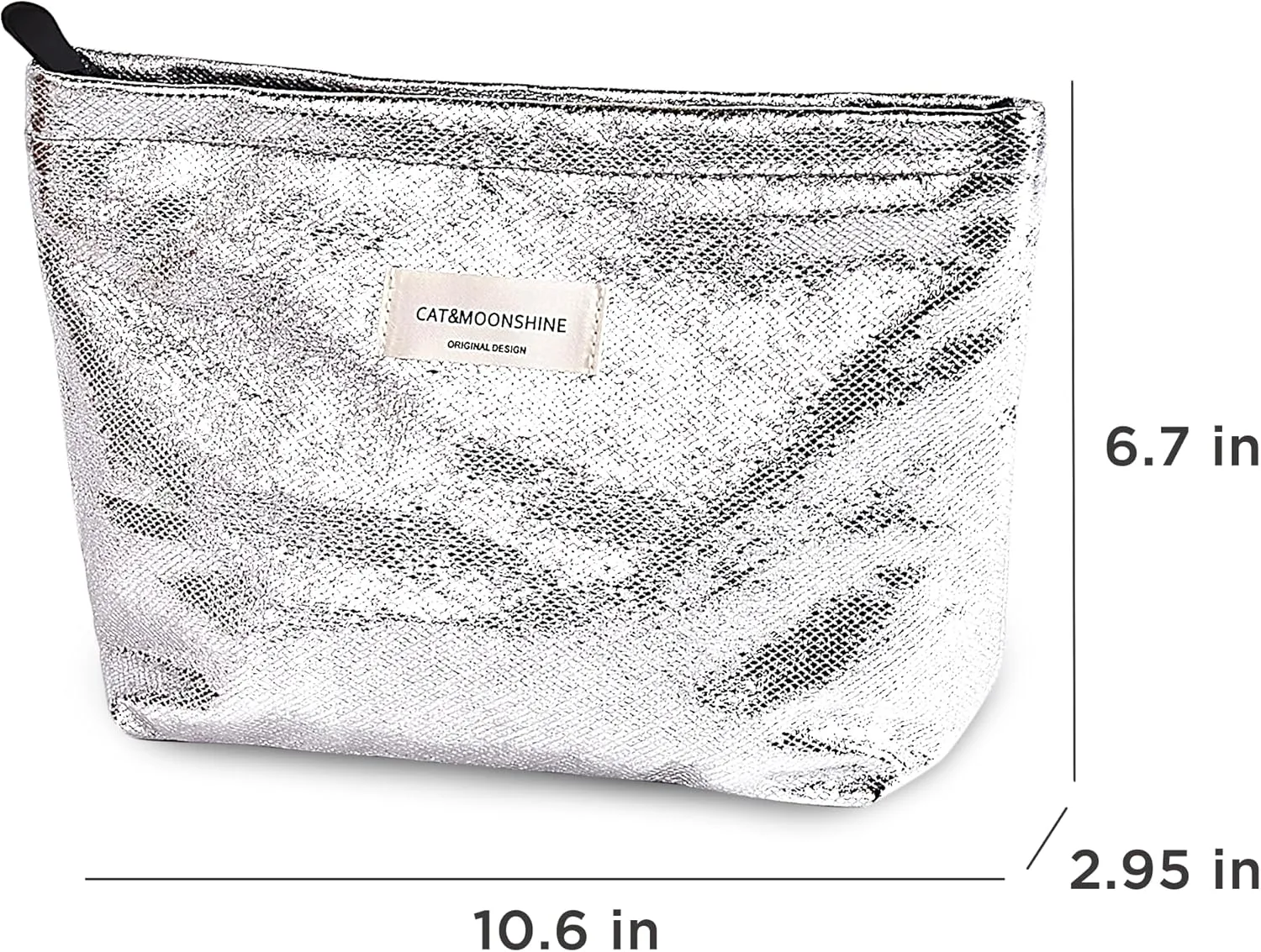 Makeup Bag Cosmetic bag Silver Preppy Canvas Toiletry Bag for women Cute zipper pouch Organizer Travel accessories (Shiny Silver, Large)