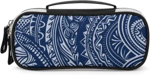 Makeup Bag for Women Blue Polynesian Maori Tribal Pattern Printed Travel Cosmetic Bag for Women Waterproof Leather Cosmetic Bag Large Capacity Pen Bag
