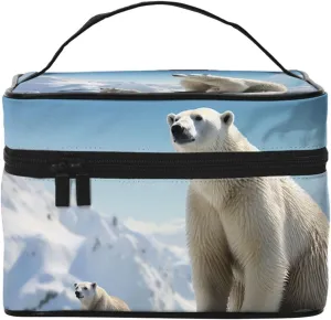 Makeup Bag for Women Cosmetic Bag Travel Toiletry Bag Polar Bear Penguin Make Up Organizer with Handle