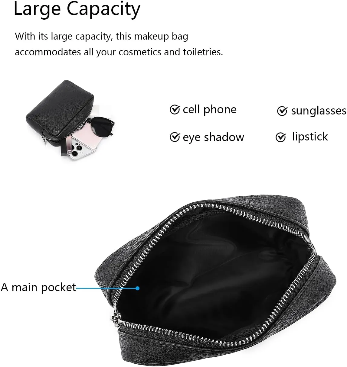 Makeup Bag Large Capacity Women's Classic Black Wash Bag Adjustable Partition Wash Bag Brush and Cosmetic Carrying Bag