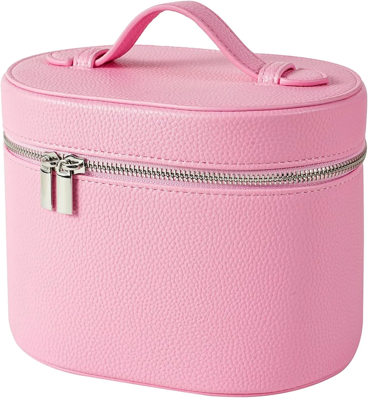 Makeup Bag Vanity Case with Divider and Handle, Aesthetic Makeup Bags, Waterproof PU Leather Toiletry Bag for Women Girls, Portable Cosmetic Organizer Bag (02Pink)