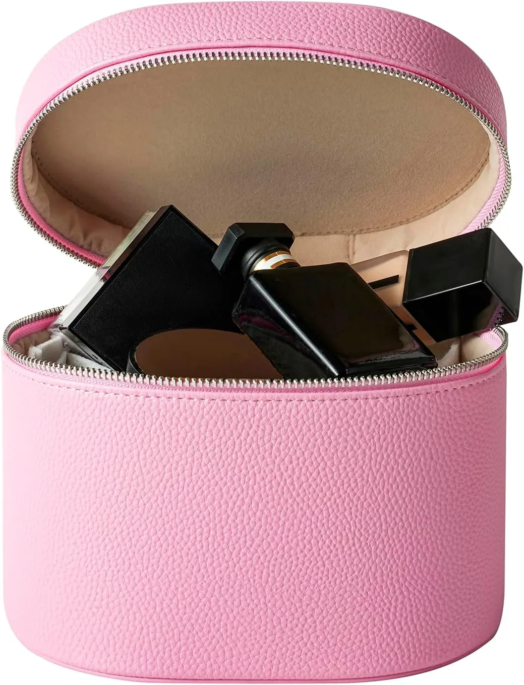 Makeup Bag Vanity Case with Divider and Handle, Aesthetic Makeup Bags, Waterproof PU Leather Toiletry Bag for Women Girls, Portable Cosmetic Organizer Bag (02Pink)