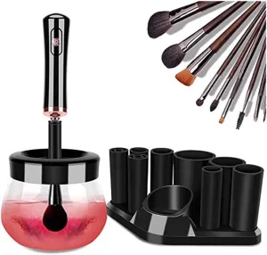 Makeup Brush Cleaner and Dryer Machine, Electric Cosmetic Automatic Brush Spinner with 8 Size Rubber Collars, Wash and Dry in Seconds, Deep Cosmetic Brush Spinner,Black