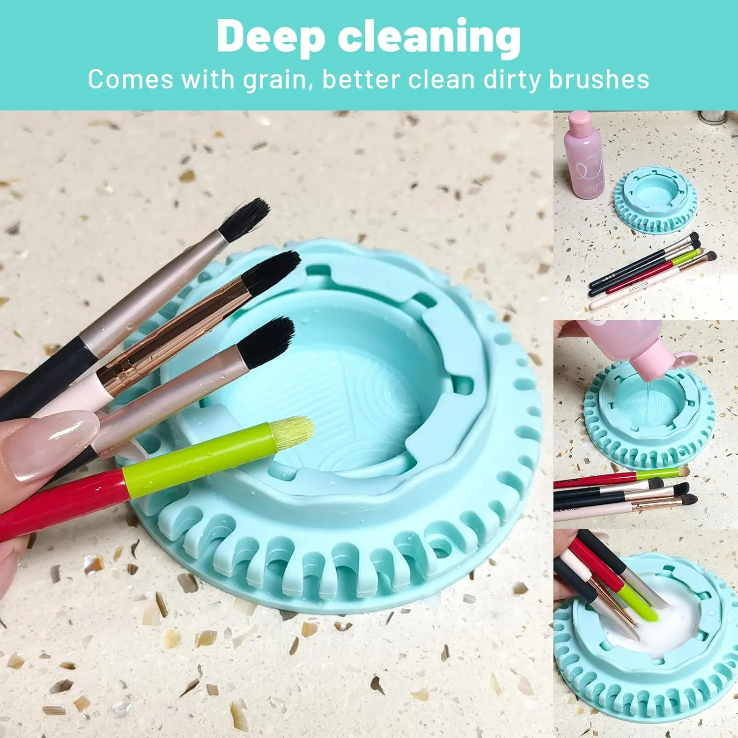 Makeup Brush Cleaners Washing Bowl Multifunctional Cleaning bowl Foldable Brush Cleaning Mat Cosmetic Brush Cleaner Holds 40 Brushes Suitable for Makeup Brush Paintbrush (blue)