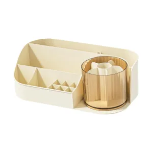 Makeup Desk Organizer Cosmetic Storage Stylish Versatile Countertop Organizer Skincare Organiser for Bathroom Jewelery Brush, Beige Single