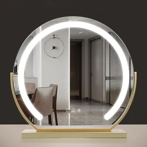 Makeup Mirror 360° Free Rotation Vanity Mirror With Lights, Round Lighted Makeup Mirror For Dressing Room Bedroom Tabletop, Smart Touch Control, 3 Color Lighting Modes (Black) ( Color : Gold , Size :