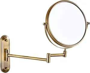 Makeup Mirror, 8 inch Double Sided Shaving Magnifying Mirror, Wall Mounted Bathroom Extendable Round Cosmetic Vanity Mirrors,Gold,5X (Color : Brass, Size : 7X)