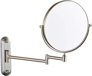 Makeup Mirror, 8 inch Double Sided Shaving Magnifying Mirror, Wall Mounted Bathroom Extendable Round Cosmetic Vanity Mirrors,Gold,5X (Color : Nickel, Size : 10X)