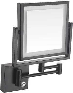 Makeup Mirror LED Wall Mount, 8 Inch Bathroom Shaving Mirror Wall Mounted Square Vanity Mirror, 360° Swivel 3X Magnification Two-Sided (Color : Black, Size : Concealed Installation)