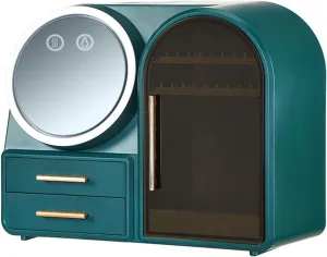Makeup Mirror Smart Makeup Mirror Desktop LED Light Cosmetic Storage Box Three-Level Dimming Three-Layer Storage USB Rechargeable Large-Capacity Cosmetic Organizer (Color : White) (Green)