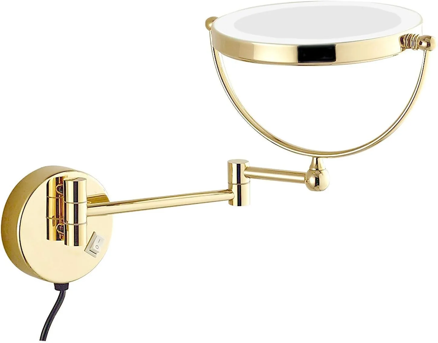 Makeup Mirror Wall Mounted Round Makeup Mirror 360 Rotation for Makeup Shaving Facial Care (Color : Gold)