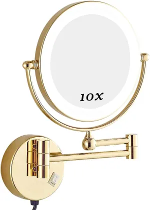Makeup Mirror Wall Mounted Round Makeup Mirror 360 Rotation for Makeup Shaving Facial Care (Color : Gold)