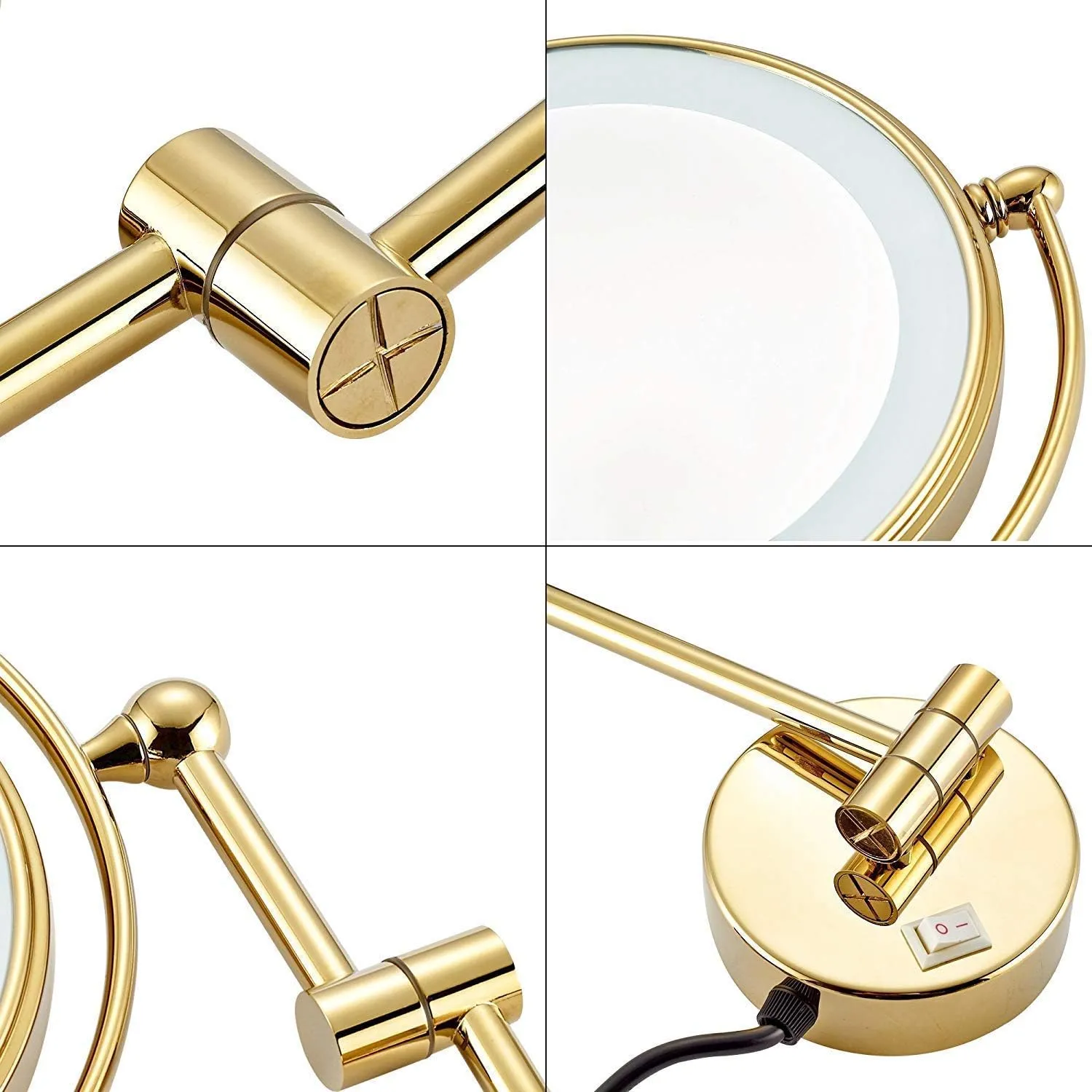 Makeup Mirror Wall Mounted Round Makeup Mirror 360 Rotation for Makeup Shaving Facial Care (Color : Gold)