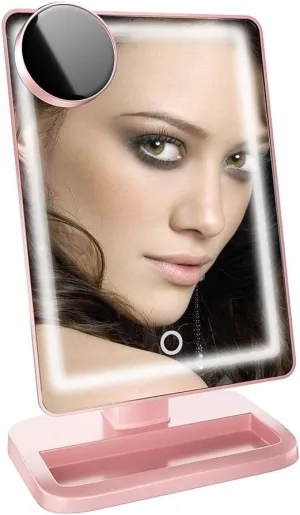 Makeup Mirror with LED Light Illuminated with 10X Magnifying Round Touch Switch Three Light Colors Standing Portable Cosmetic Mirror,1