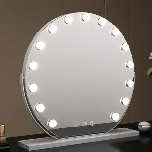 Makeup Mirror with Lights, Round Standing Makeup Mirror,Touch Control Large Cosmetic Vanity Mirrors with LED Bulbs, Illuminated Tabletop Vanity Mirror, 360°Rotating Cosmetic Mirror (Color :